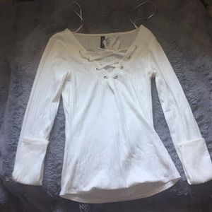 White Lace-Up Sweater